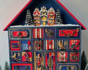 Custom Advent Calendar House - Wooden Christmas Countdown Nutcracker Choose Your Colors Handmade Calendar