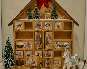 Unique Advent Calendar Wooden House: Winter Deer Scene, Nostalgic Keepsake
