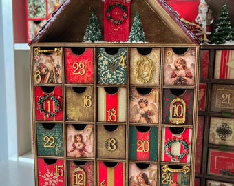 Handmade Wooden Advent Calendar Angel Christmas Decoration Reusable Xmas House with Drawers