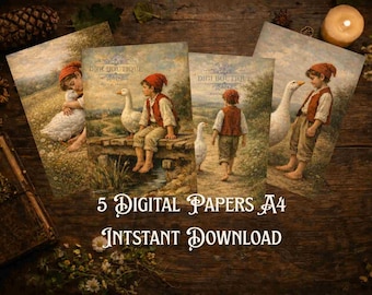 Boy with Goose Digital Countryside Easter Graphics Printable DIY Prints Set Decoupage (Digital Download)