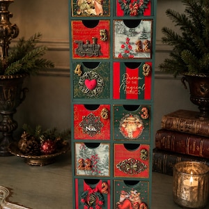 12 dagen handgemaakte adventskalender met lades vintage stijl kerstversiering familiestuk
