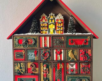 Custom Advent Calendar House - Wooden Christmas Countdown Nutcracker Reusable Handmade House With Drawers