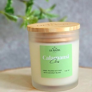 Calamansi-Citrus, recipiente de vidrio esmerilado blanco de 7,48 oz, tapa de bambú