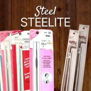 Vintage New USA Inline Susan Bates "STEELITE" szydełko ~ Marcia Lynn ~ Zephr ~ NoS In-Line Fv