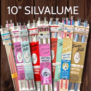 NOWE zabytkowe druty dziewiarskie Susan Bates 10" SILVALUME ~ Pojedyncze końcówki ~ NOS Wyprodukowano w USA Aluminium fv