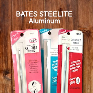 Vintage New USA Inline Susan Bates ALUMINUM "STEELITE" szydełko ~ Marcia Lynn ~ Zephr ~ NoS In-Line fv