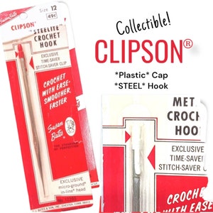 NOWY Vintage Bates CLIPSON Plastikowa nasadka STALOWA "Steelite" Szydełko ~ NoS Vintage ~ W linii ~ Wyprodukowano w USA ~ Czerwona karta Fv