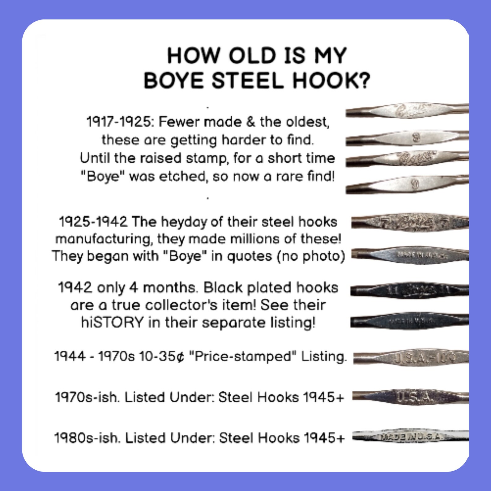 1925 WWII Boye Crochet Hook Vintage Preloved Antique made in the Usa Small Font Sanitized Etsy