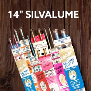 NOWE, zabytkowe druty dziewiarskie Bates 14" SILVALUME ~ Pojedyncze końcówki ~ NoS Wyprodukowano w USA: Susan, Marcia Lynn, Zephr V