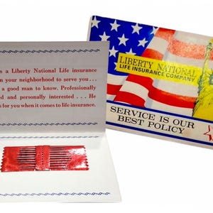 Vintage nieuwe weggeefpakket met naalden ~ Liberty National Life Insurance ~ Ephemera ~ Collectible ~ NOS