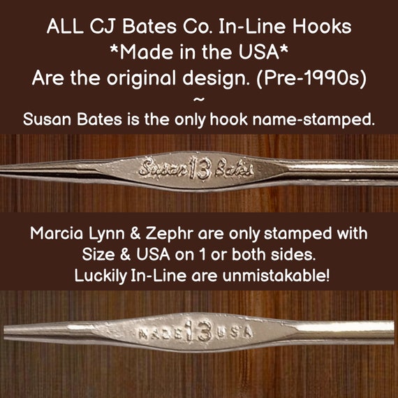 Vintage USA Susan Bates In-line SILVALUME Crochet Hook Pre-loved INLINE  Sanitized 