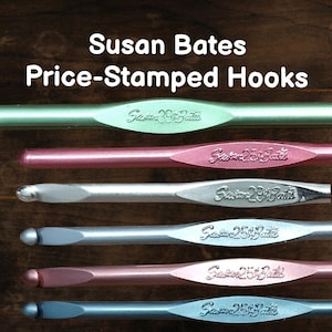 Rzadki Susan Bates, oznaczony ceną Silvalume In-line Crochet Hook ~ 25, 29, 39 centów ~ USA Vintage ~ Zdezynfekowany! Twój wybór