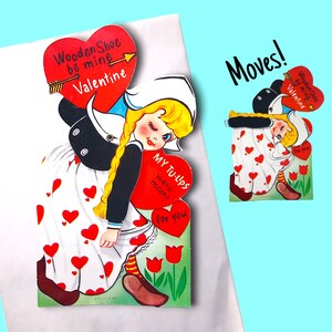 Grote verplaatsbare ongebruikte Valentijnskaart jaren 1950 ~ 7" blanco ~ Vintage Dutch Girl ~ Envelop!