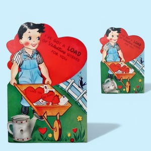 Cartão grande de Dia dos Namorados móvel, sem uso, dos anos 1950 ~ 7" em branco ~ Vintage Boy ~ Envelope!
