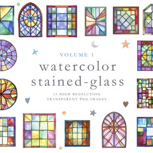 Stained glass clipart, stained glass watercolor, stain glass, church window, watercolor, clipart, glass panes, colorful glass, DOWNLOAD