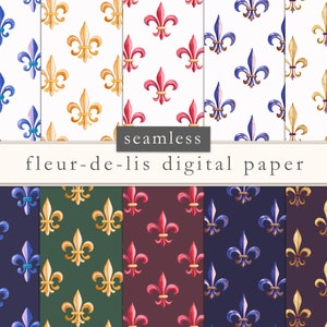 Papier numérique Fleur-de-lis, Papier scrapbook Fleur-de-lis, motif fleur-de-lis sans couture, aquarelle, Fleur-de-lis, damask, Français, TÉLÉCHARGER