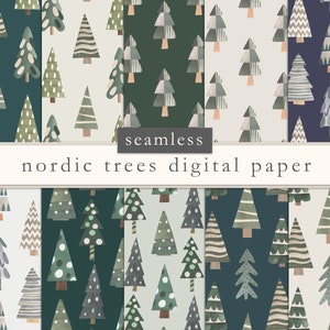 Alberi scandinavi, modello senza cuciture, carta digitale, carta da scrapbook, alberi ad acquerello, sfondi, folk, alberi nordici, Natale, DOWNLOAD