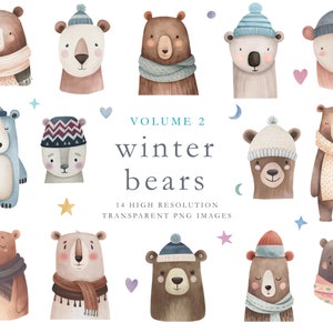 Lindo oso clipart, oso png, acuarela, Navidad, invierno, oso del bosque, vivero, clipart, uso comercial, clip art, scandi, sombrero, DESCARGAR