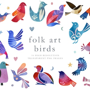 Folk art bird clipart, abstract birds, watercolor bird, clip art, clipart, scandi, nordic, dove, duck, commercial license, bird png, digital