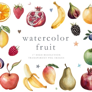 Aquarell Obst, Clipart, Apfel, Orange, Zitrone, Clipart Set, Aquarell, Birne, Heidelbeere, Mango, Brombeere, Erdbeere, Sommer, Banane