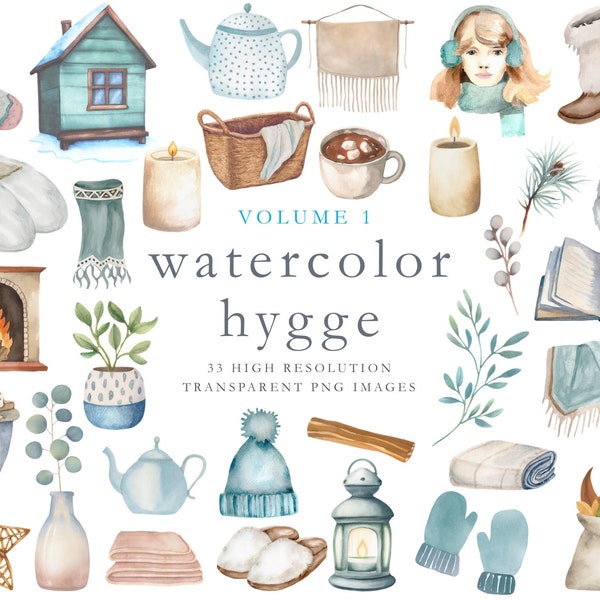 Watercolor hygge clipart, cozy fall, cozy winter, watercolor clipart, scandi clipart, christmas, rustic, fireplace, fashion, books, DOWNLOAD