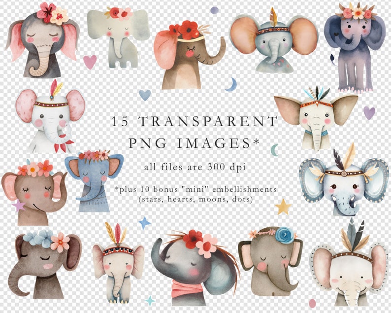 Cute Elephant Clipart, Watercolor Elephants, Nursery Elephants ...