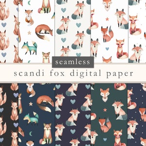Papel digital Fox, papel de álbum de recortes fox, patrones sin costuras de zorro, zorro escandinavo, zorro escandinavo, zorro nórdico, zorro de acuarela, zorro lindo, DESCARGAR