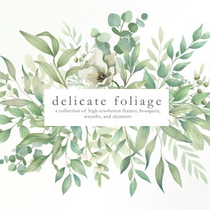 Delicaat aquarel gebladerte, bruiloft clipart, aquarel bloemen, bladarrangementen, aquarel bladeren, clipart, frames, boeketten, DOWNLOAD