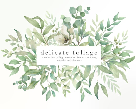 Delicate watercolor foliage, wedding clipart, watercolor flowers, leaf arrangements, watercolor leaves, clipart, frames, bouquets, DOWNLOAD