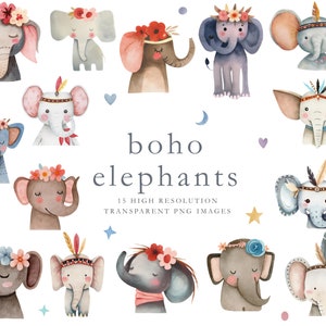 Clipart de elefante fofo, elefantes em aquarela, elefantes de berçário, adorável, aquarela, desenho animado, clipart, animas, flores, penas, DOWNLOAD