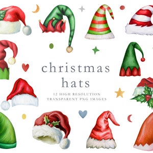 Clipart de chapeau elfe, clipart aquarelle, clipart chapeau de noël, chapeau de Père Noël, gnome de Noël, elfe de Noël, chapeaux clipart, elfes, rouge, TÉLÉCHARGER