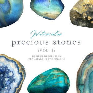 aquarelle pierres précieuses, clipart de pierres précieuses, clipart, irisé, turquoise, roches précieuses, cristaux, poli, pierre, opalite, pierre précieuse