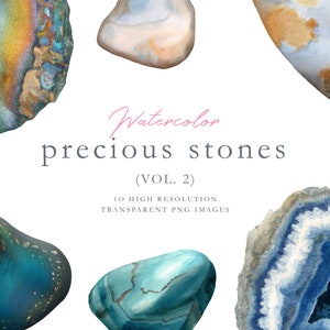 Watercolor geodes, agate geode, clipart, gemstones, precious stones, labradorite cabochon, blue geode, watercolor gemstone, opaline, DIGITAL
