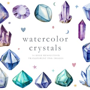 Watercolor crystals clipart, crystals clipart, crystal png, precious stones, geode clipart, amethyst clipart, watercolor clipart, DOWNLOAD