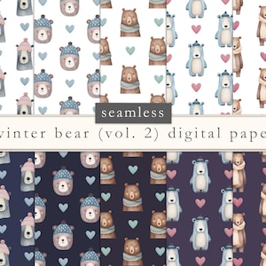Carta digitale orso, carta scrapbook orso, carta digitale natale, orsi carini, nordico, scandinavo, sciarpa, boho, asilo nido, bambini, DOWNLOAD