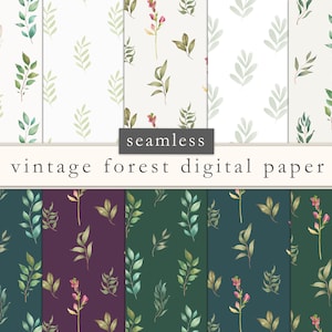 Papier numérique forestier, papier album forestier, aquarelle forêt, motifs sans couture, délicat, vintage, feuilles, feuillage, fond, TÉLÉCHARGER