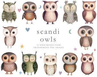 Scandi owl clipart, owl png, watercolor, nordic owl clipart, Scandinavian, clip art, watercolor, cute owls, birds, whimsical, png, DOWNLOAD