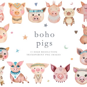 Boho varkens clipart, schattige varkens clipart, aquarel varkens, clipart, meisje varken, schattige varkens, verklede varkens, boho, dieren, groenblauw, DOWNLOAD