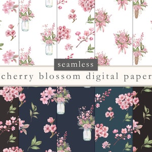 carta digitale fiori di ciliegio, carta scrapbook fiori di ciliegio, carta digitale sakura, modelli senza cuciture, acquerello, sfondi, DOWNLOAD