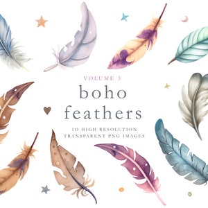 Clipart de plumes de boho, plumes d’aquarelle, clipart de plumes, plumes colorées, boho, boho, aquarelle, clipart, sarcelle, bleu, TÉLÉCHARGER