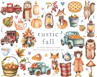 Fall clipart, fall watercolor clipart, autumn clipart, clip art, thanksgiving, rustic, pumpkins, animals, fox, png, apple, pie, DOWNLOAD