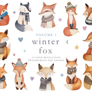 Fox clipart, Aquarelle renard, fox png, scandi, nordique, hiver, noël, mignon, renard, utilisation commerciale, clipart, renard arctique, renard roux, TÉLÉCHARGER