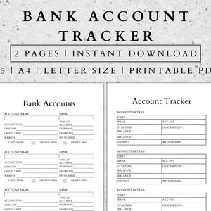 Bankkonten-Tracker | Business Planer PDF | Buchhaltung für Kleinunternehmen | Ausdruckbares Business Bank Account Log | Bankverbindung A4
