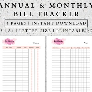 Monthly Bill Tracker Printable: Finance Planner (Digital Download)
