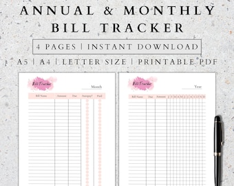 Monthly Bill Tracker Printable: Finance Planner (Digital Download)