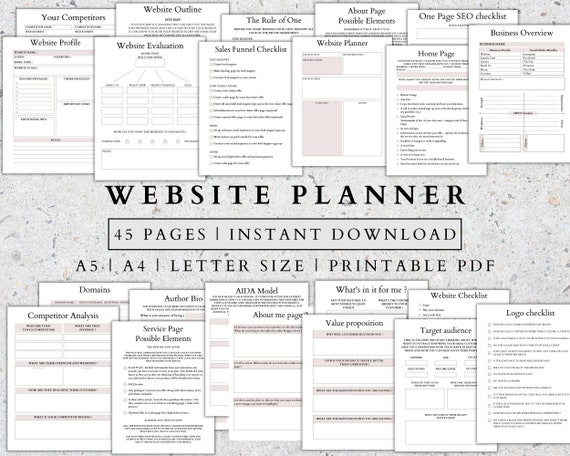 Printable Website Planner: Online Business Branding Guide (A5, A4, Letter Size) (Digital Download)