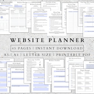 Planificador de sitios web imprimible Guía de sitios web comerciales en línea Herramientas para pequeñas empresas Planificador de marca digital Plan de lanzamiento de sitios web Tamaño carta A5, A4