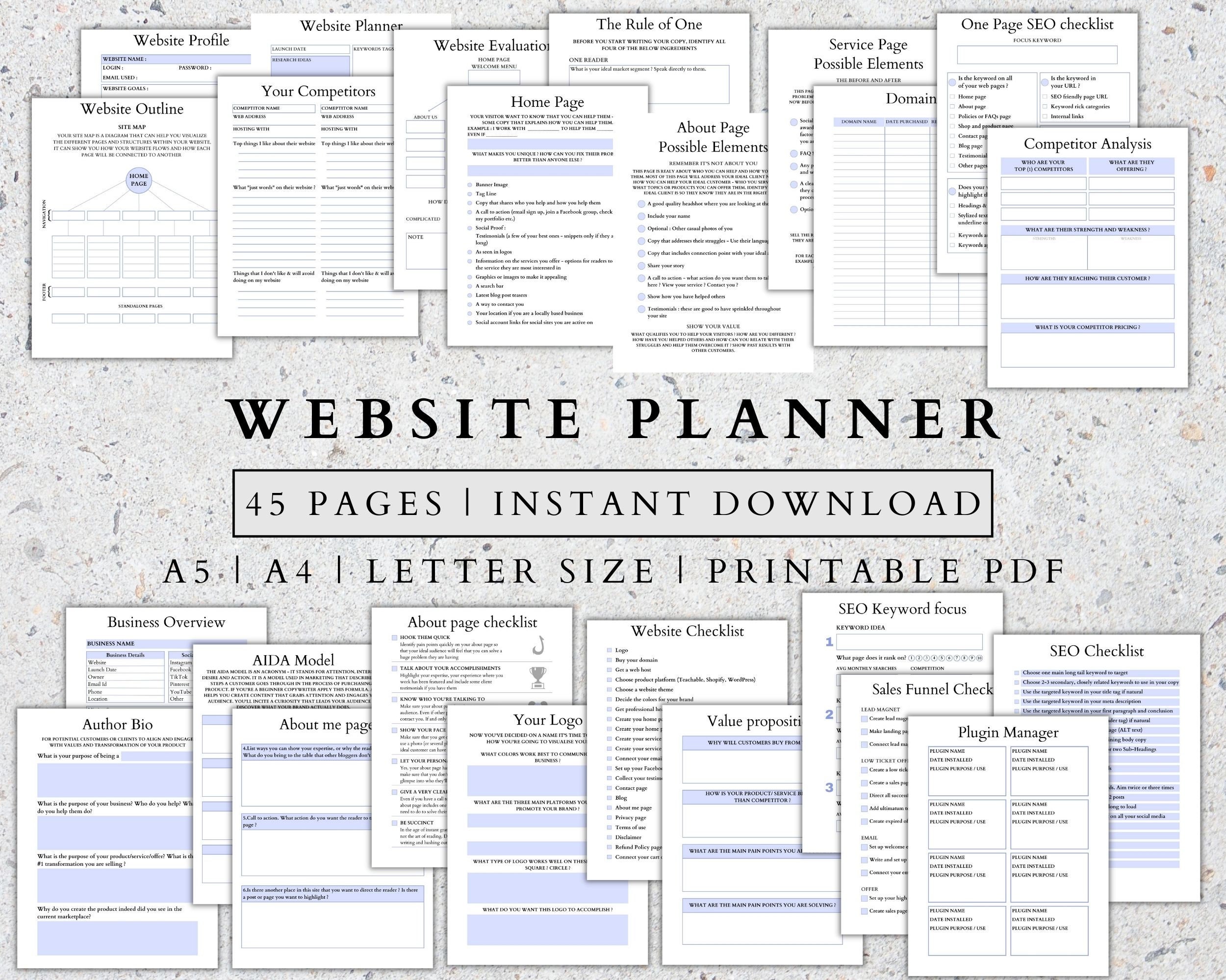 Printable Website Planner Online Business Website Guide Small Business ...
