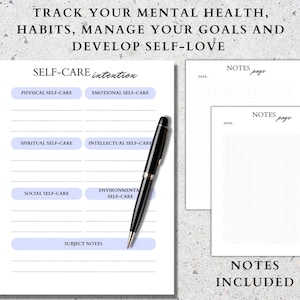 May include: A printable self-care journal with sections for physical, emotional, spiritual, intellectual, social, and environmental self-care. The journal also includes pages for notes.
