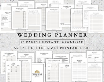 Premium Wedding Planner Printable Digital Wedding Planner kit Wedding Binder Template Wedding checklist book Wedding Planner PDF A5, A4 size